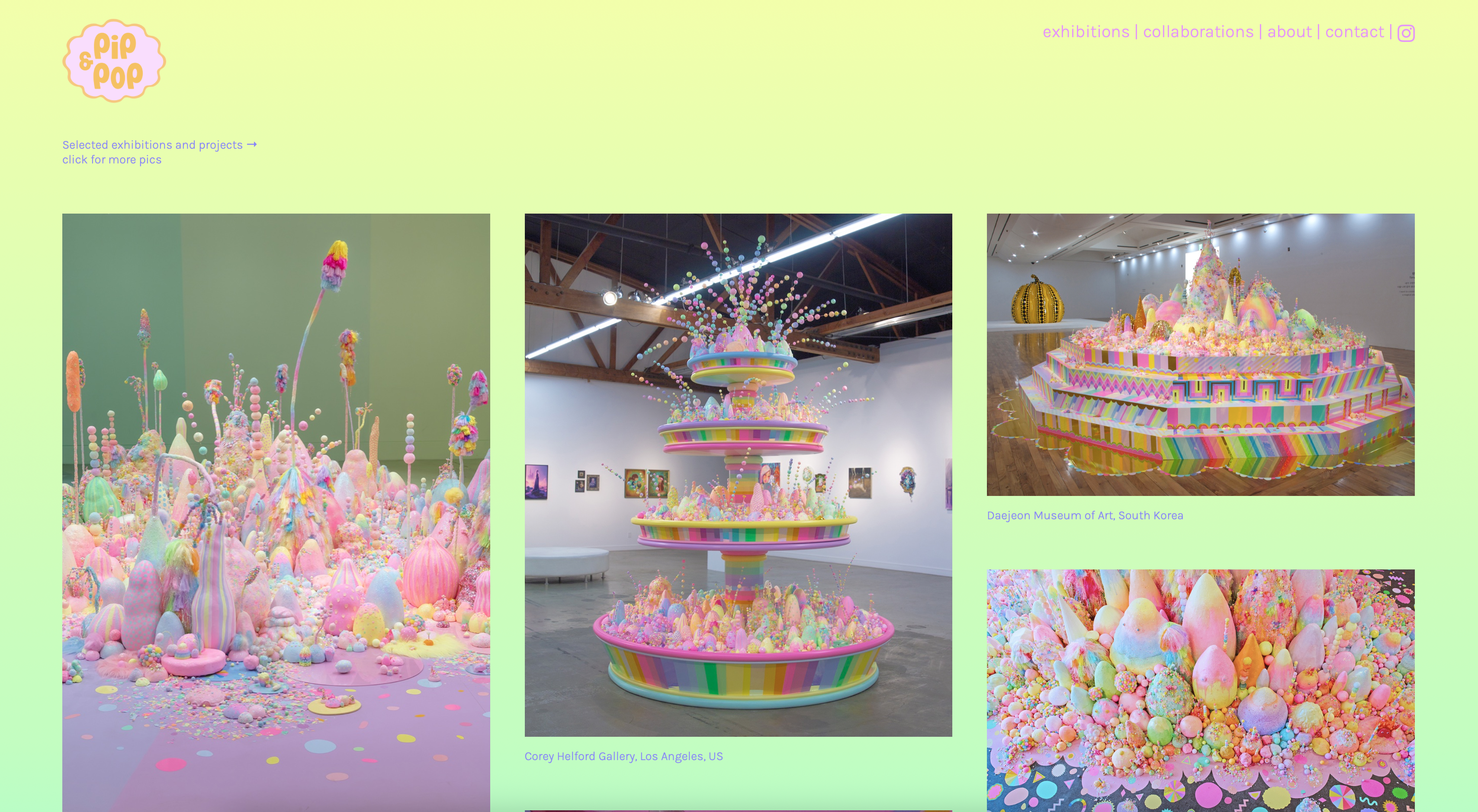 Screenshot of the Pip & Pop website homepage